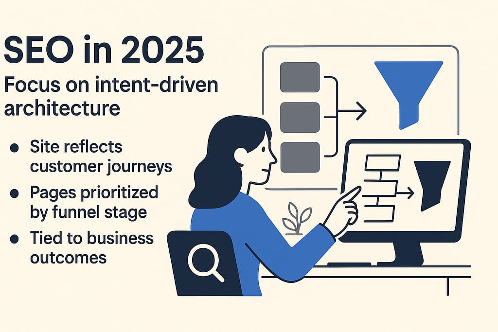 Visual representation of intent-driven SEO strategy across buyer journey stages in 2025