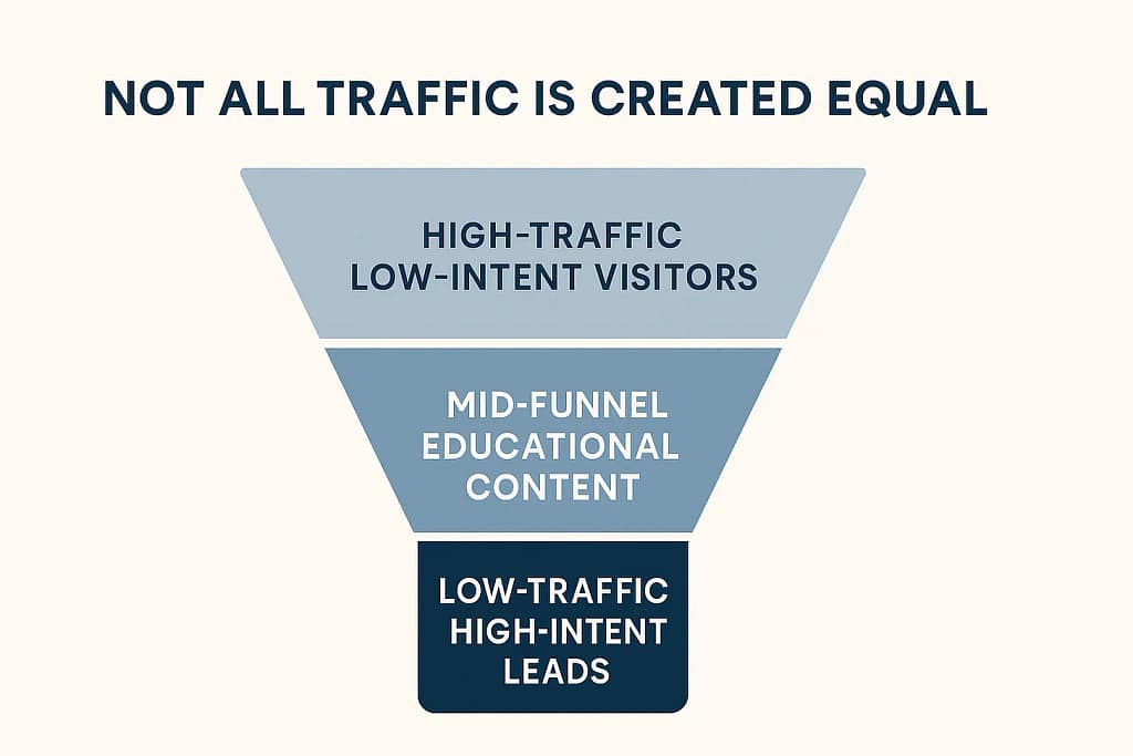 Visual comparison of traffic-focused SEO vs ROI-driven SEO strategy for business growth