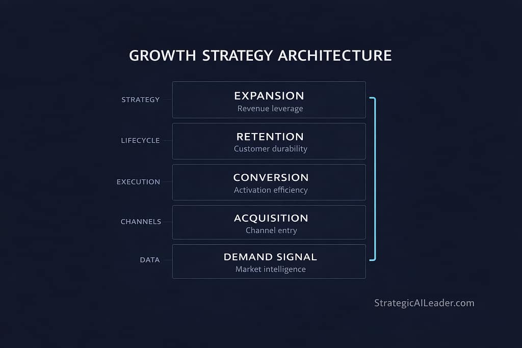 Diagram showing the AI execution content authority loop connecting research, structured publishing, internal linking, and SEO reinforcement
