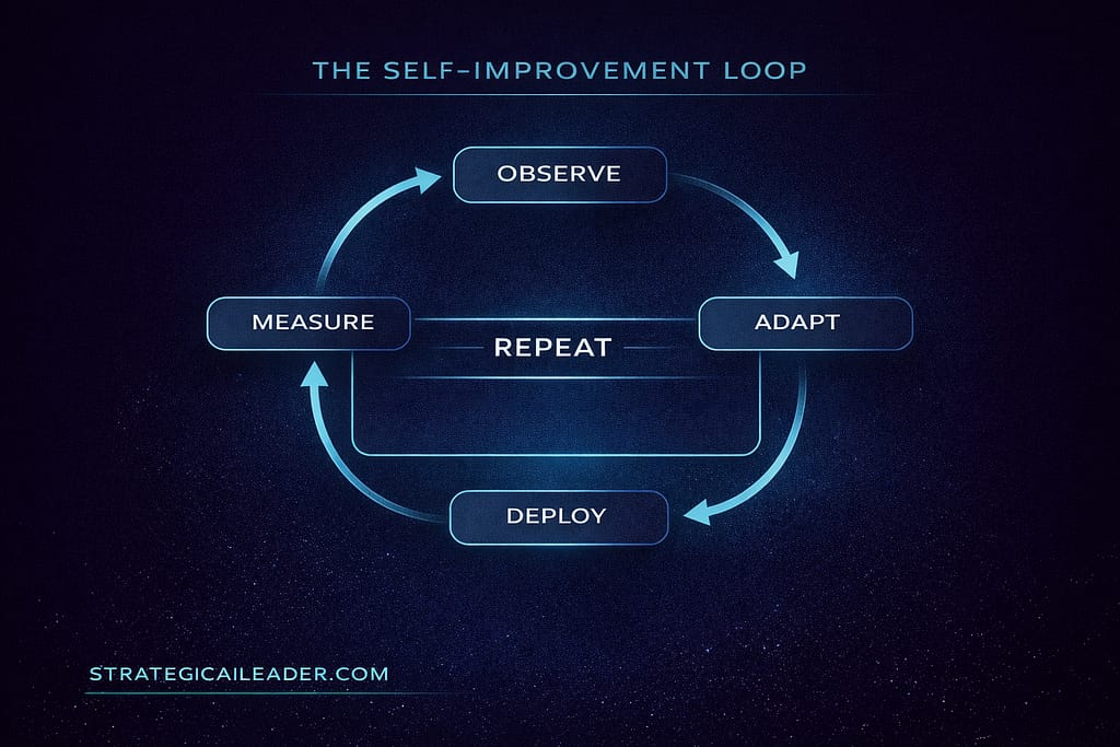 Diagram showing the AI execution loop framework connecting strategy, experimentation, and deployment cycles